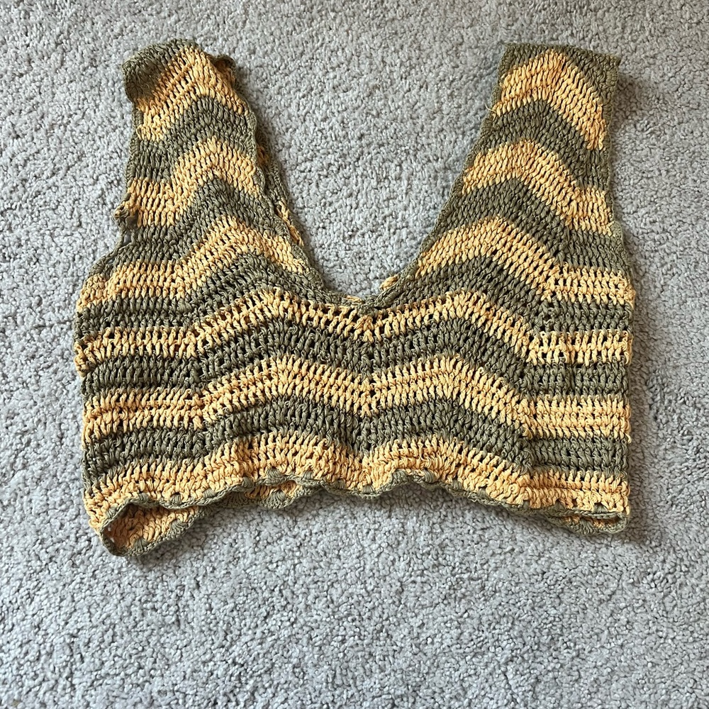 Zara Olive and Mustard Chevron Crop Top
